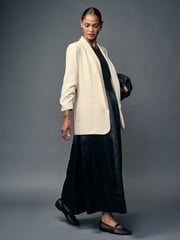 Cream Relaxed Ruched Sleeve Blazer - Image 2 of 7