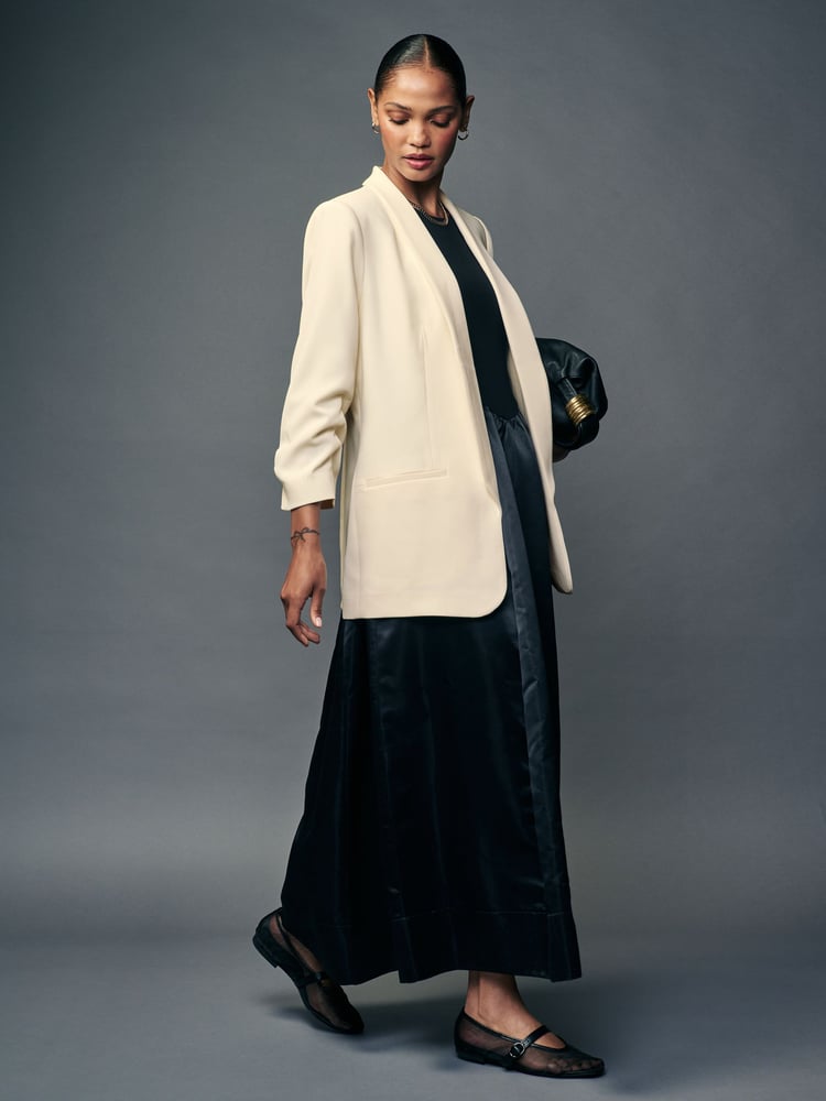 Cream Relaxed Ruched Sleeve Blazer - Image 2 of 7