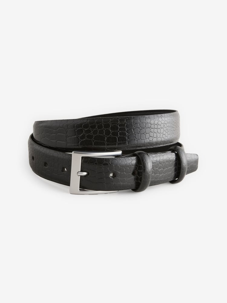 Black Croc Effect Leather Belt - Image 2 of 4