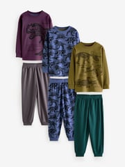 Olive Green/Blue/Purple Dinosaur 3 Pack 100% Cotton Long Sleeve Pyjamas (3-16yrs) - Image 5 of 11