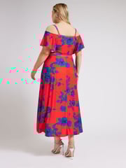 Yours Curve Red & Blue London Floral Bardot Maxi Dress - Image 3 of 5