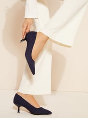 Friends Like These Navy Blue Standard Fit Faux Leather Low Heel Pointed Toe Court Shoe - Image 2 of 4