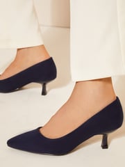 Friends Like These Navy Blue Standard Fit Faux Leather Low Heel Pointed Toe Court Shoe - Image 3 of 4
