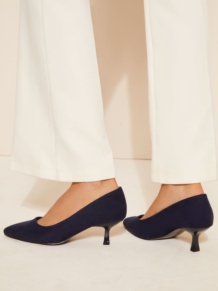Friends Like These Navy Blue Standard Fit Faux Leather Low Heel Pointed Toe Court Shoe - Image 4 of 4 Friends Like These Navy Blue Standard Fit Faux Leather Low Heel Pointed Toe Court Shoe - Image 4 of 4