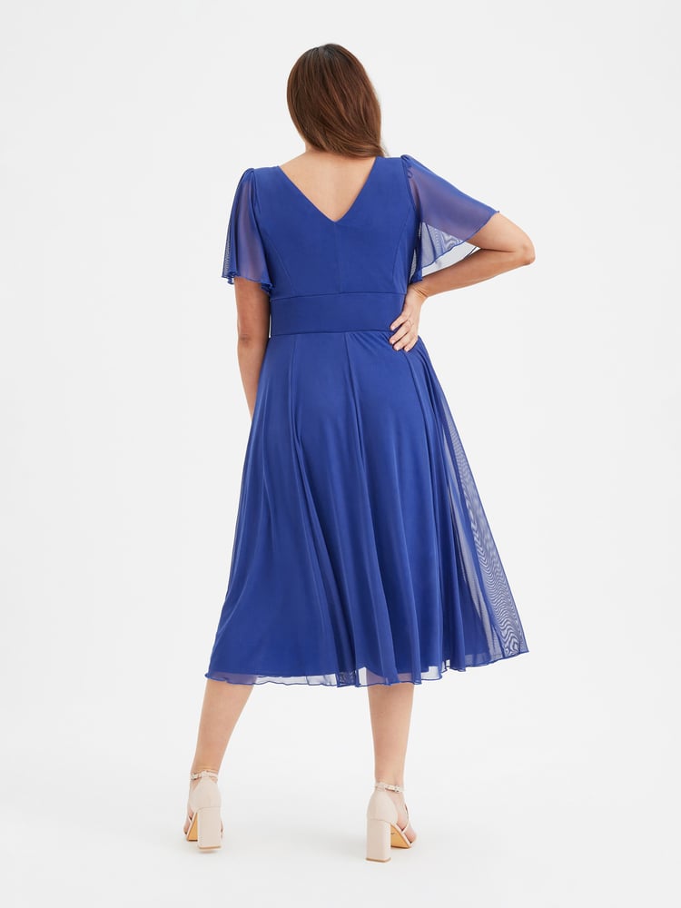 Scarlett & Jo Blue Victoria Angel Sleeve Mesh Midi long Dress - Image 4 of 4