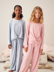 Pink/Grey Twist Front Wide Leg Jersey Pyjamas 2 Pack (6-16yrs) - Image 1 of 6