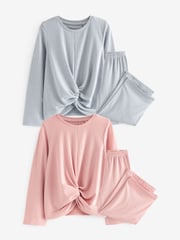 Pink/Grey Twist Front Wide Leg Jersey Pyjamas 2 Pack (6-16yrs) - Image 3 of 6