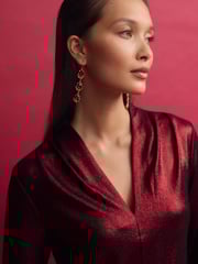 Red Long Sleeve Shimmer V-Neck Blouse - Image 5 of 7