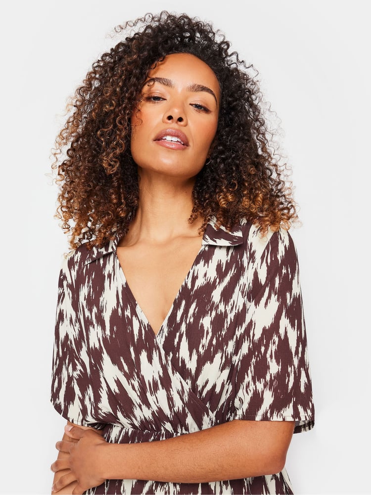 M&Co Brown Printed Collared Shift Dress - Image 4 of 4