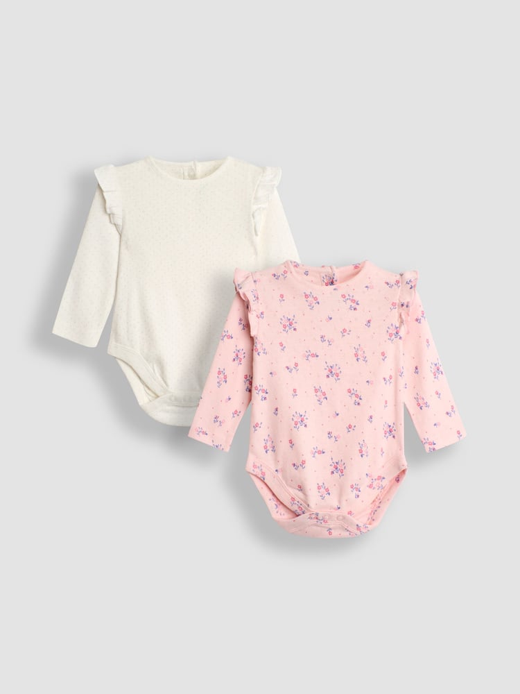 JoJo Maman Bébé Cream Floral Pointelle Bodies 2 Pack - Image 1 of 5