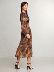 Lipsy Animal Petite Printed Woven Long Sleeve Underbust Midi Dress - Image 4 of 4