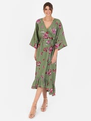 Lovedrobe Wrap Kimono Dress With Ruffled High Low Hem - Image 1 of 5