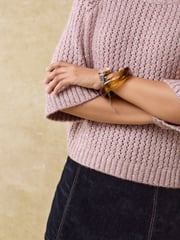 Pink Blush Sparkle Sequin Mesh Knitted Half Sleeve Jumper - Image 5 of 9