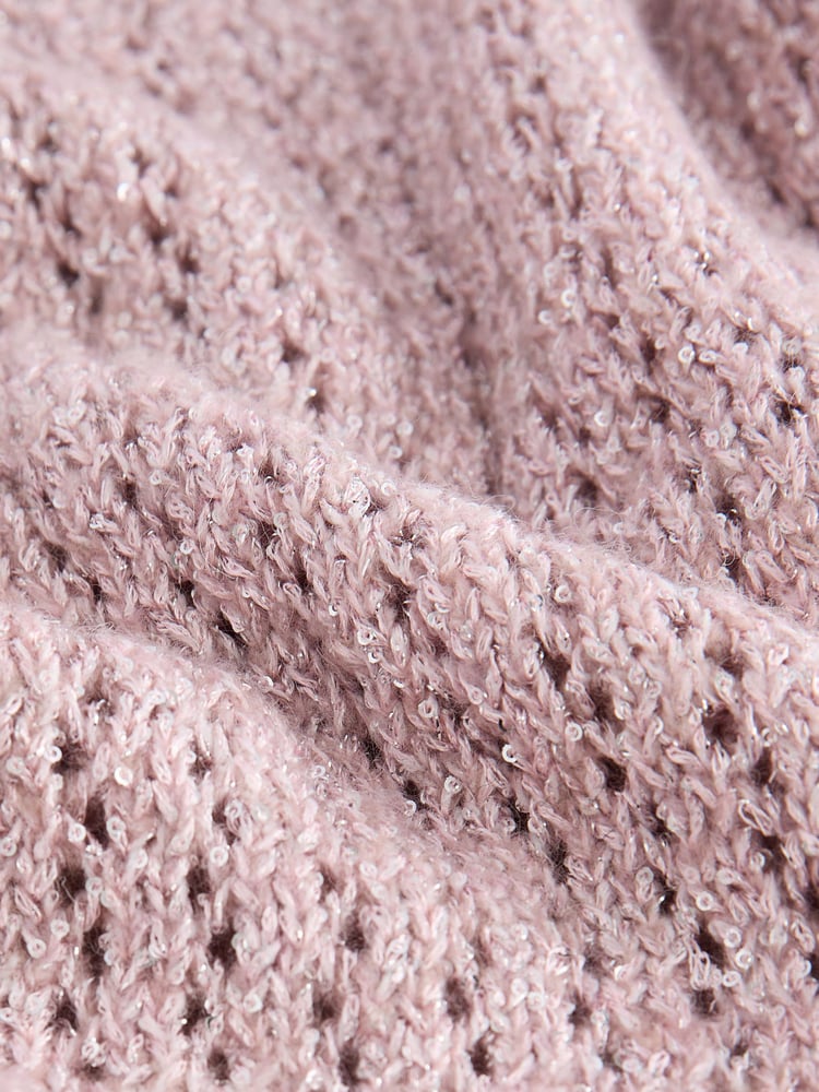 Pink Blush Sparkle Sequin Mesh Knitted Half Sleeve Jumper - Image 9 of 9
