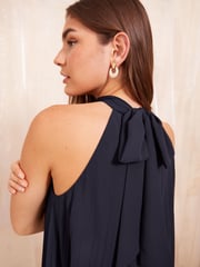 Friends Like These Navy Blue Halter Neck Pleated Midi Dress - Image 2 of 4