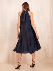Friends Like These Navy Blue Halter Neck Pleated Midi Dress - Image 4 of 4