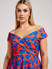 Yours Curve Red Floral Tuxedo Peplum Top - Image 4 of 5