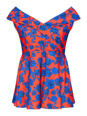 Yours Curve Red Floral Tuxedo Peplum Top - Image 5 of 5