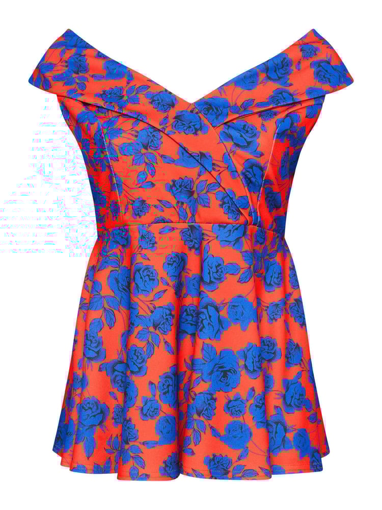 Yours Curve Red Floral Tuxedo Peplum Top - Image 5 of 5