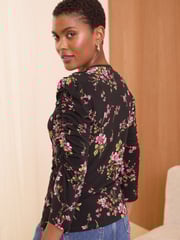 Love & Roses Black Floral Ruched Front Jersey Blouse - Image 3 of 4