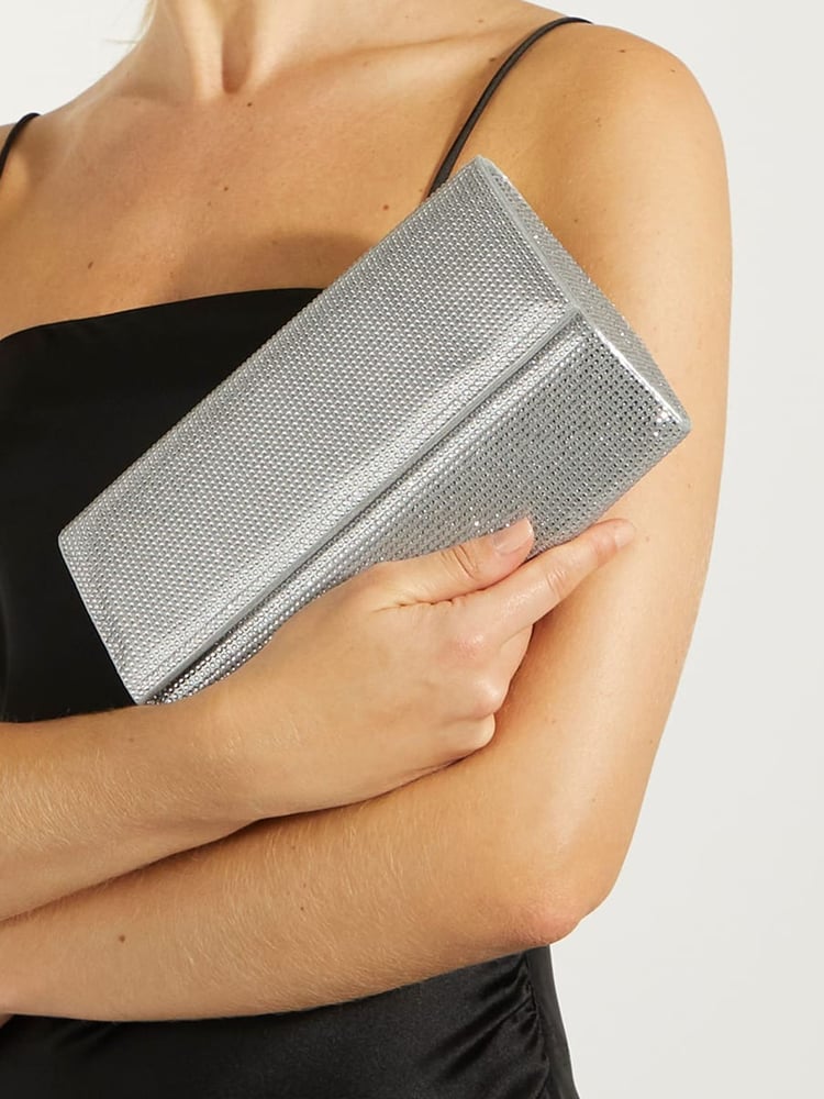 Dune London Silver Esmes Structured Foldover Clutch - Image 1 of 6