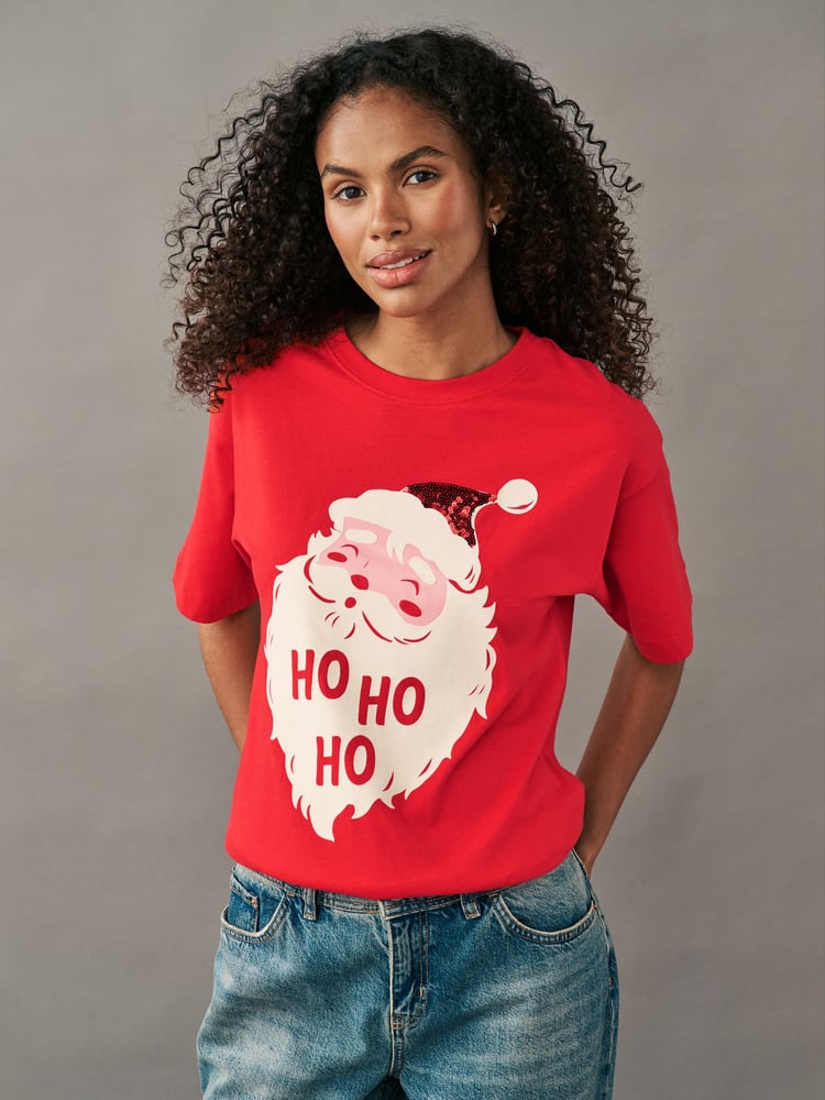 Red Christmas Short Sleeve 100% Cotton T-Shirt - Image 1 of 7