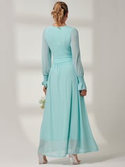 Jolie Moi Light Blue Greta Long Sleeve Mesh Maxi Dress - Image 2 of 6