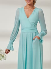 Jolie Moi Light Blue Greta Long Sleeve Mesh Maxi Dress - Image 3 of 6