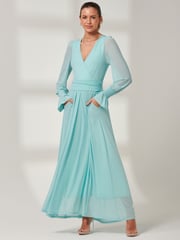 Jolie Moi Light Blue Greta Long Sleeve Mesh Maxi Dress - Image 4 of 6