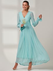 Jolie Moi Light Blue Greta Long Sleeve Mesh Maxi Dress - Image 5 of 6