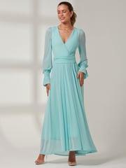 Jolie Moi Light Blue Greta Long Sleeve Mesh Maxi Dress - Image 6 of 6