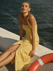 Forever New Yellow Daphne Broderie Strapless Midi Dress - Image 1 of 5