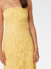 Forever New Yellow Daphne Broderie Strapless Midi Dress - Image 3 of 5