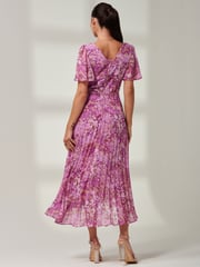 Jolie Moi Purple Floral Pleated Dip Hem Chiffon Maxi Dress - Image 2 of 6