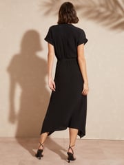 Love & Roses Black Sequin Trim Hanky Hem Short Sleeve Midi Dress - Image 5 of 8