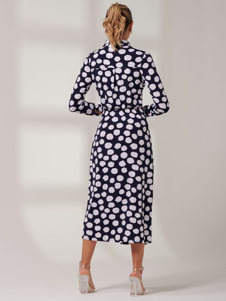Jolie Moi Blue Reana Front Wrap Jersey Shirt Dress - Image 2 of 7