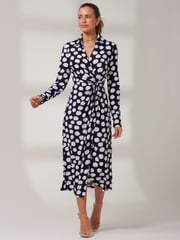 Jolie Moi Blue Reana Front Wrap Jersey Shirt Dress - Image 3 of 7