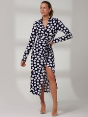 Jolie Moi Blue Reana Front Wrap Jersey Shirt Dress - Image 4 of 7