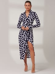 Jolie Moi Blue Reana Front Wrap Jersey Shirt Dress - Image 5 of 7