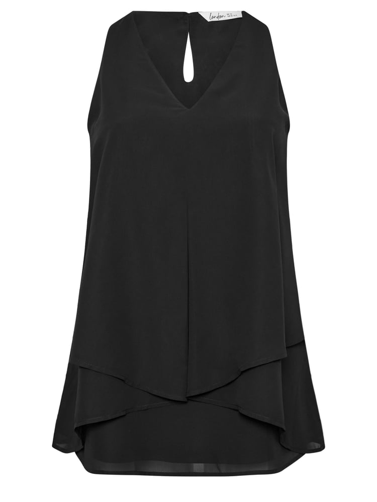 Yours Curve Black London Layered Sleeveless Blouse - Image 5 of 5