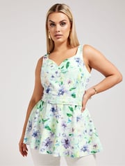 Yours Curve Green Sweetheart Peplum Top - Image 1 of 5