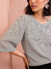 Love & Roses Grey Embellished 3/4 Sleeve Blouse - Image 2 of 4