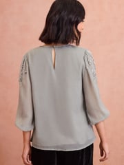 Love & Roses Grey Embellished 3/4 Sleeve Blouse - Image 4 of 4