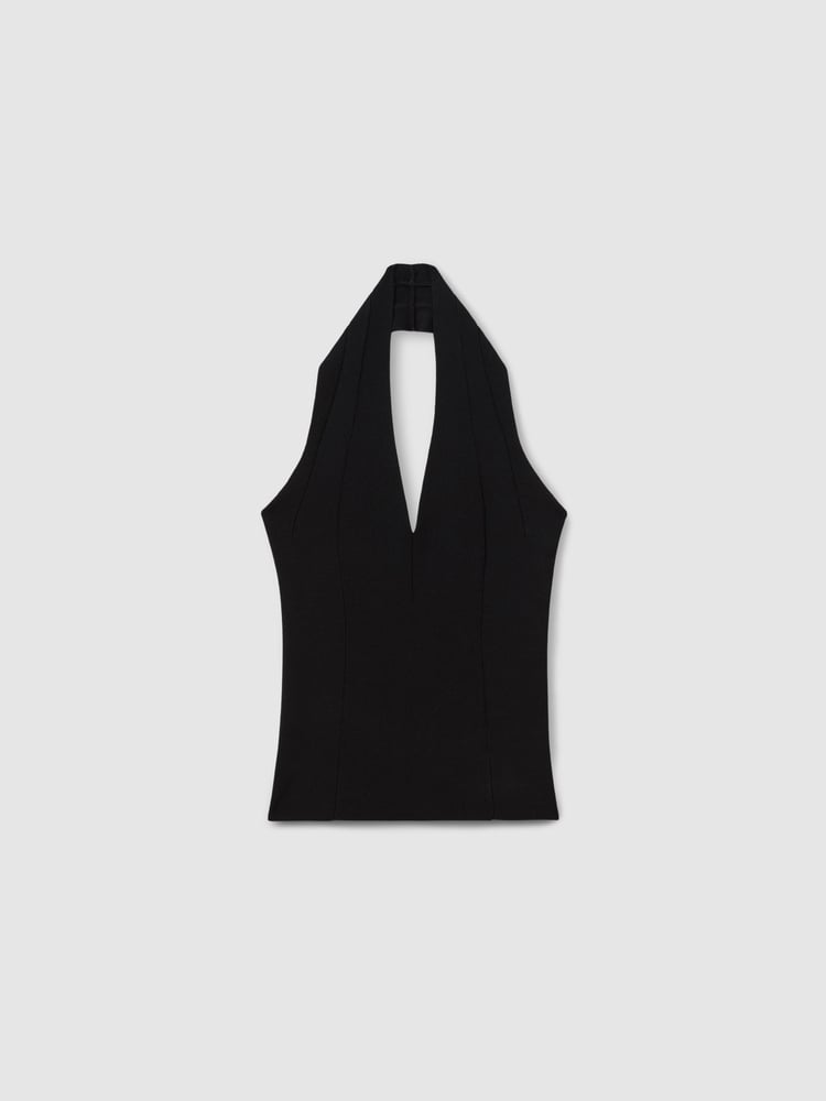 Reiss Black Tilly Knitted Panelled Halter Neck Top - Image 2 of 5