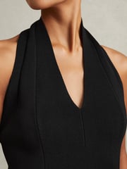Reiss Black Tilly Knitted Panelled Halter Neck Top - Image 3 of 5