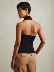 Reiss Black Tilly Knitted Panelled Halter Neck Top - Image 4 of 5