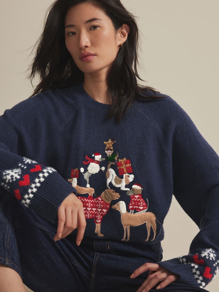 Blue Navy Dog Graphic Knitted Christmas Jumper - Image 1 of 7