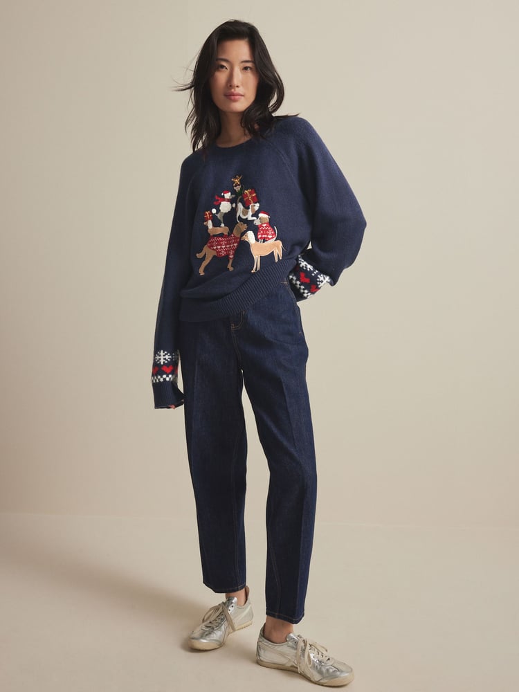 Blue Navy Dog Graphic Knitted Christmas Jumper - Image 2 of 7