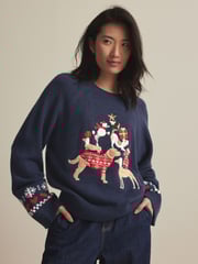 Blue Navy Dog Graphic Knitted Christmas Jumper - Image 3 of 7