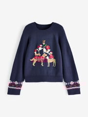 Blue Navy Dog Graphic Knitted Christmas Jumper - Image 5 of 7
